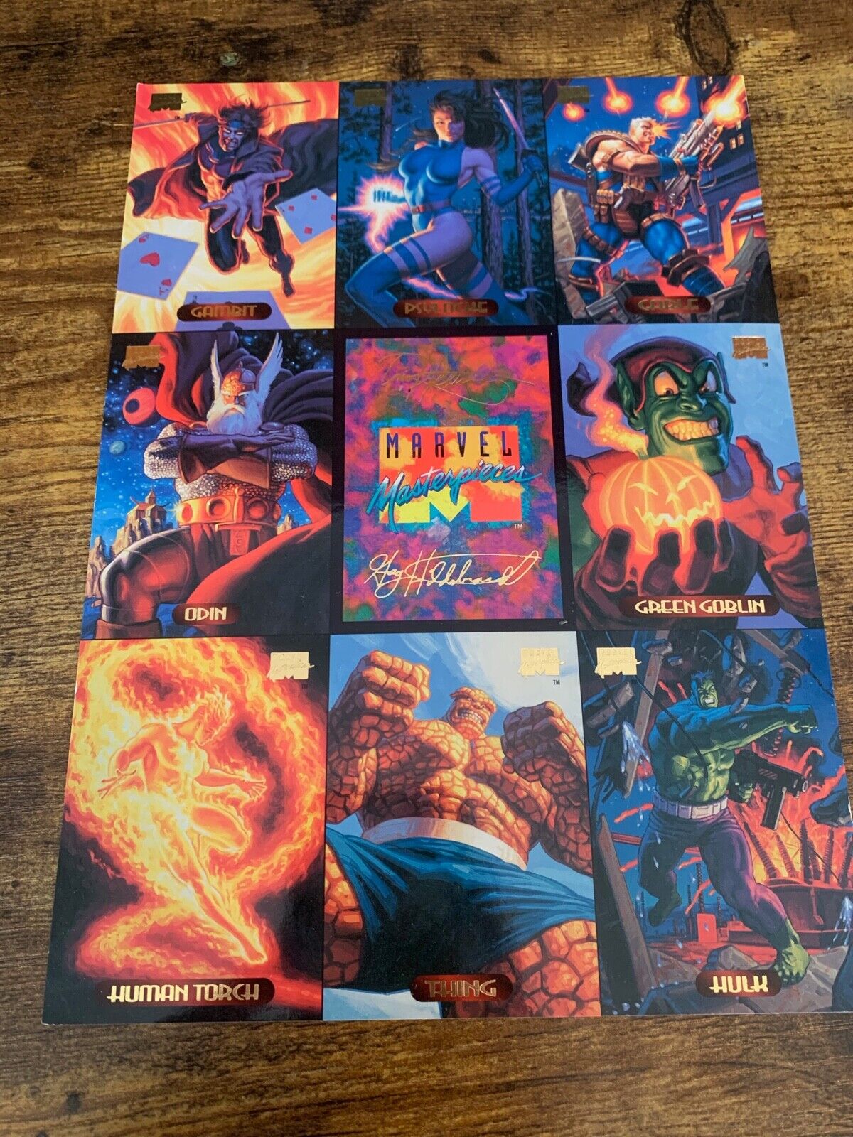 1994 Fleer Ultra Marvel Masterpieces 9 Card Promo Sheet Hulk Odin Thing Cable