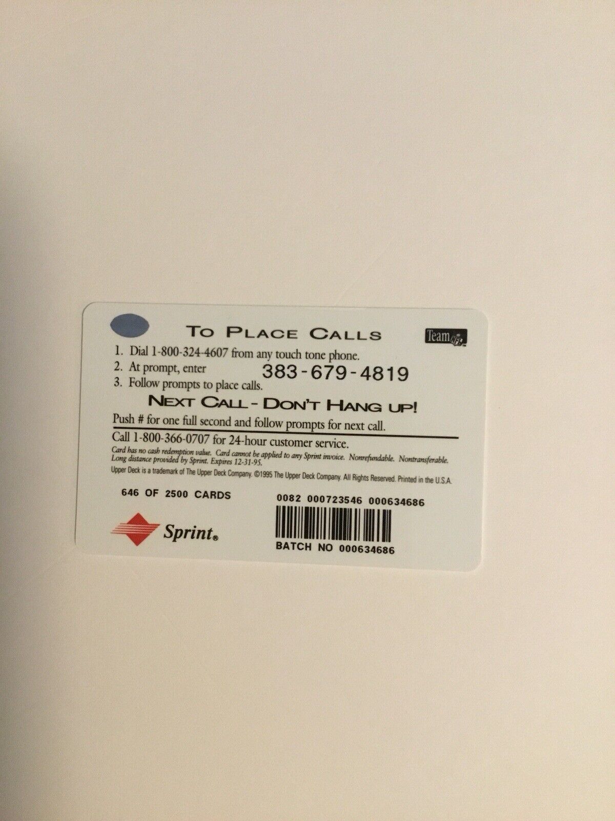 1994 Upper Deck AFC Phone Card Featuring Rick Mirer GTE