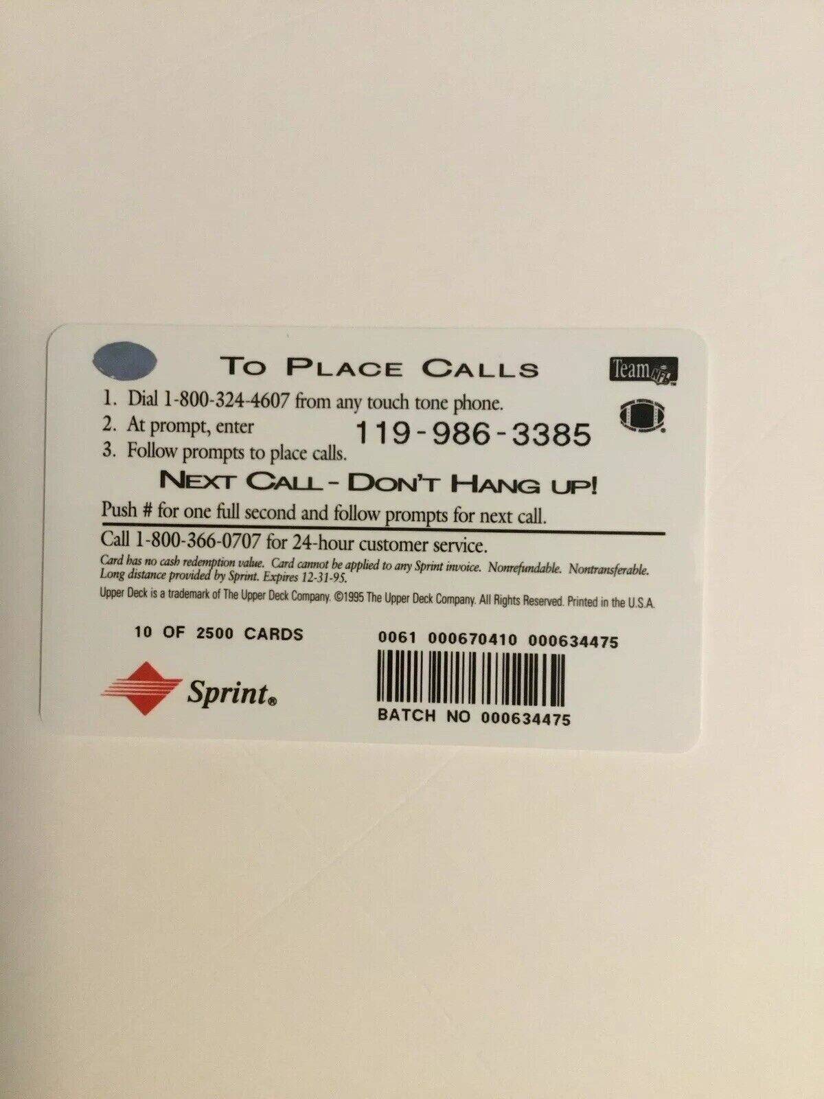 1994 Upper Deck NFC Phone Card Featuring Gary Clark GTE