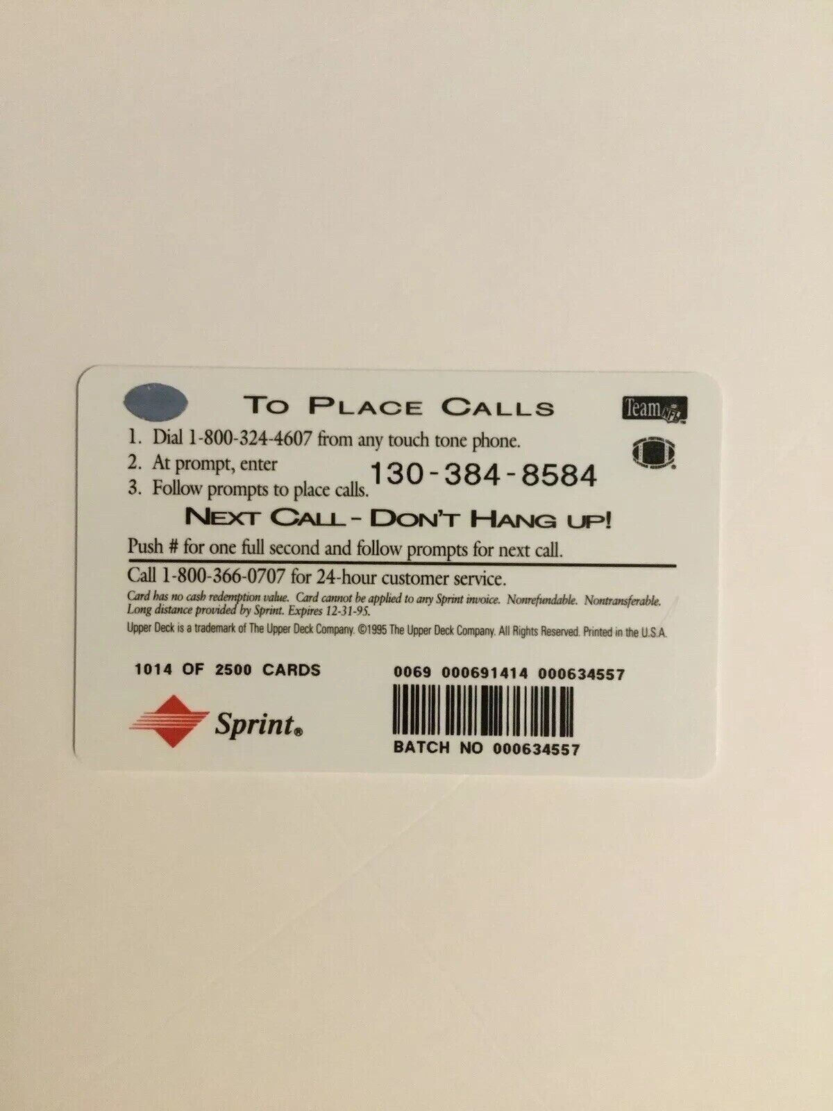 1994 Upper Deck NFC Phone Card Featuring Sterling Sharpe GTE