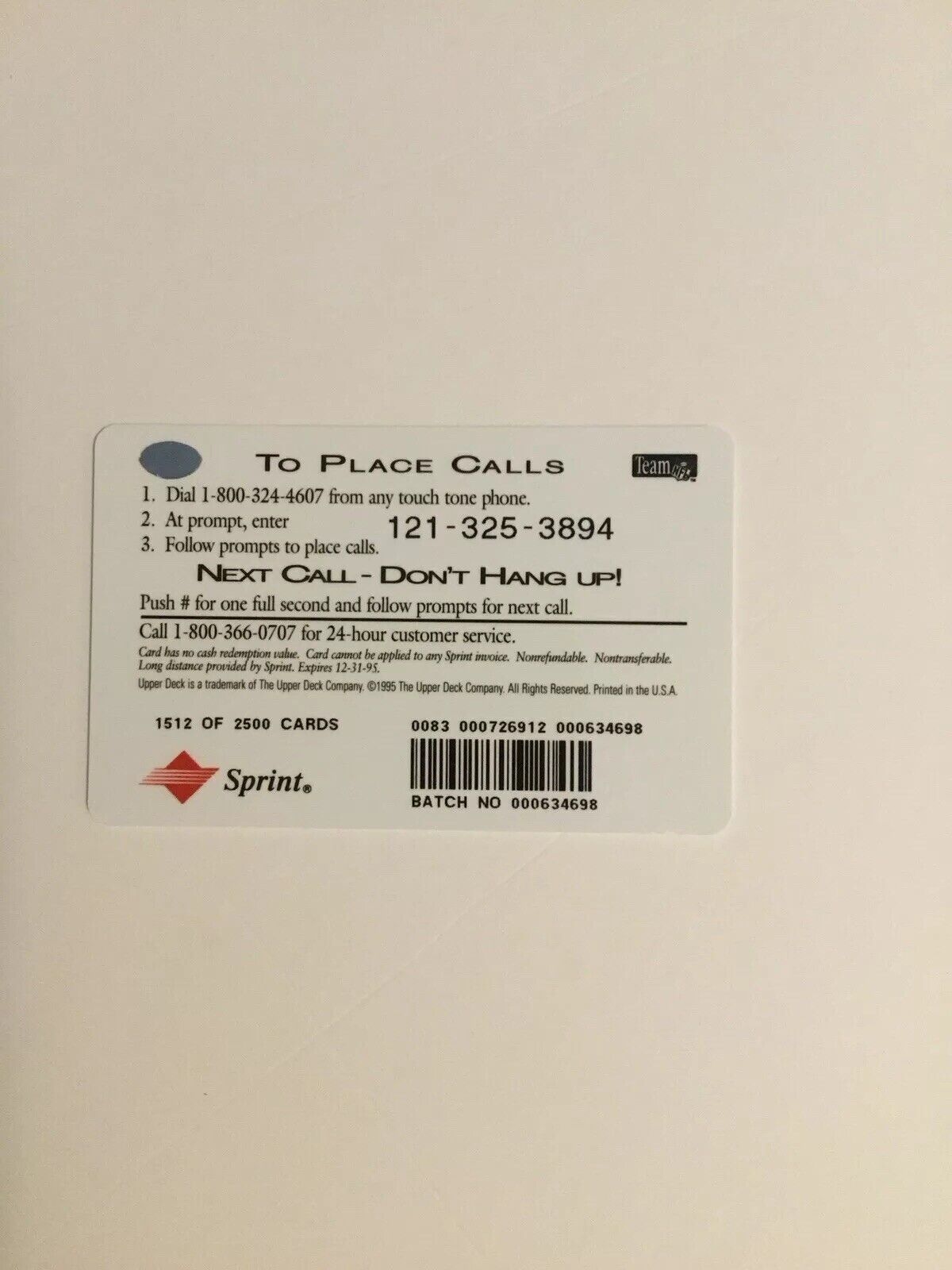 1994 Upper Deck NFC Phone Card Featuring Warren Moon GTE