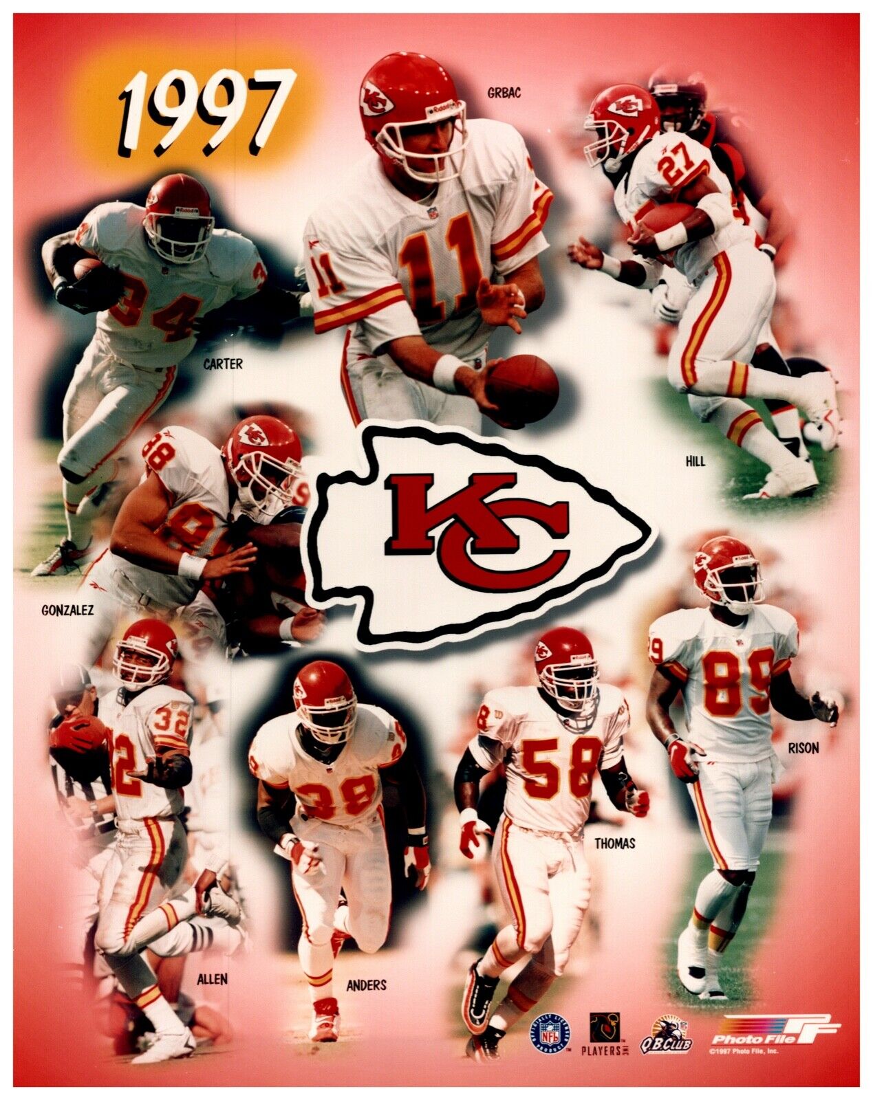 1997 Kansas City Chiefs Unsigned Photofile Team Composite Grbac 8x10 Photo