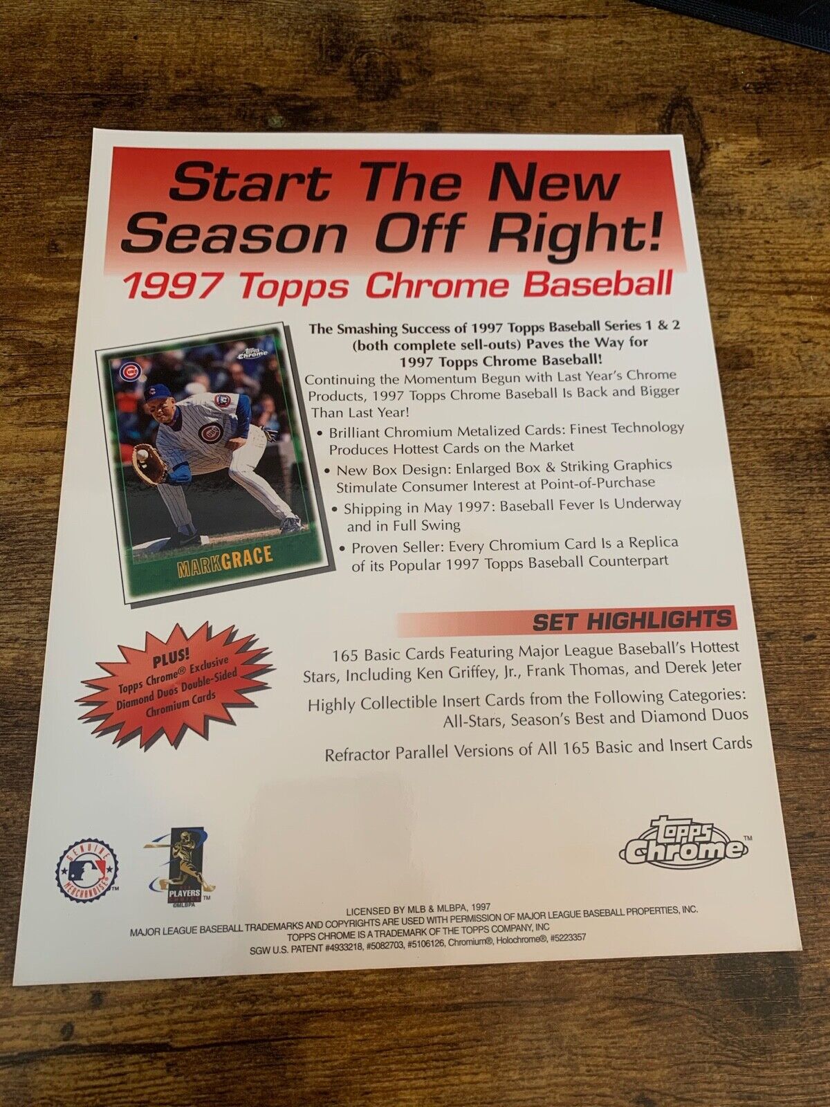 1997 Topps Chrome Baseball Promo Sheet Derek Jeter Bonds Gwynn Mark Grace
