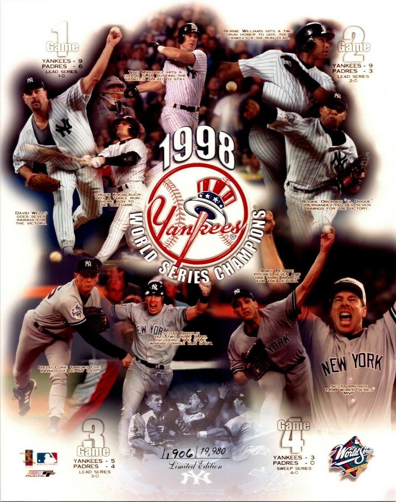 1998 NY Yankees World Series Champions Game 3 LE PF 8x10 Photo 1,906/19,980