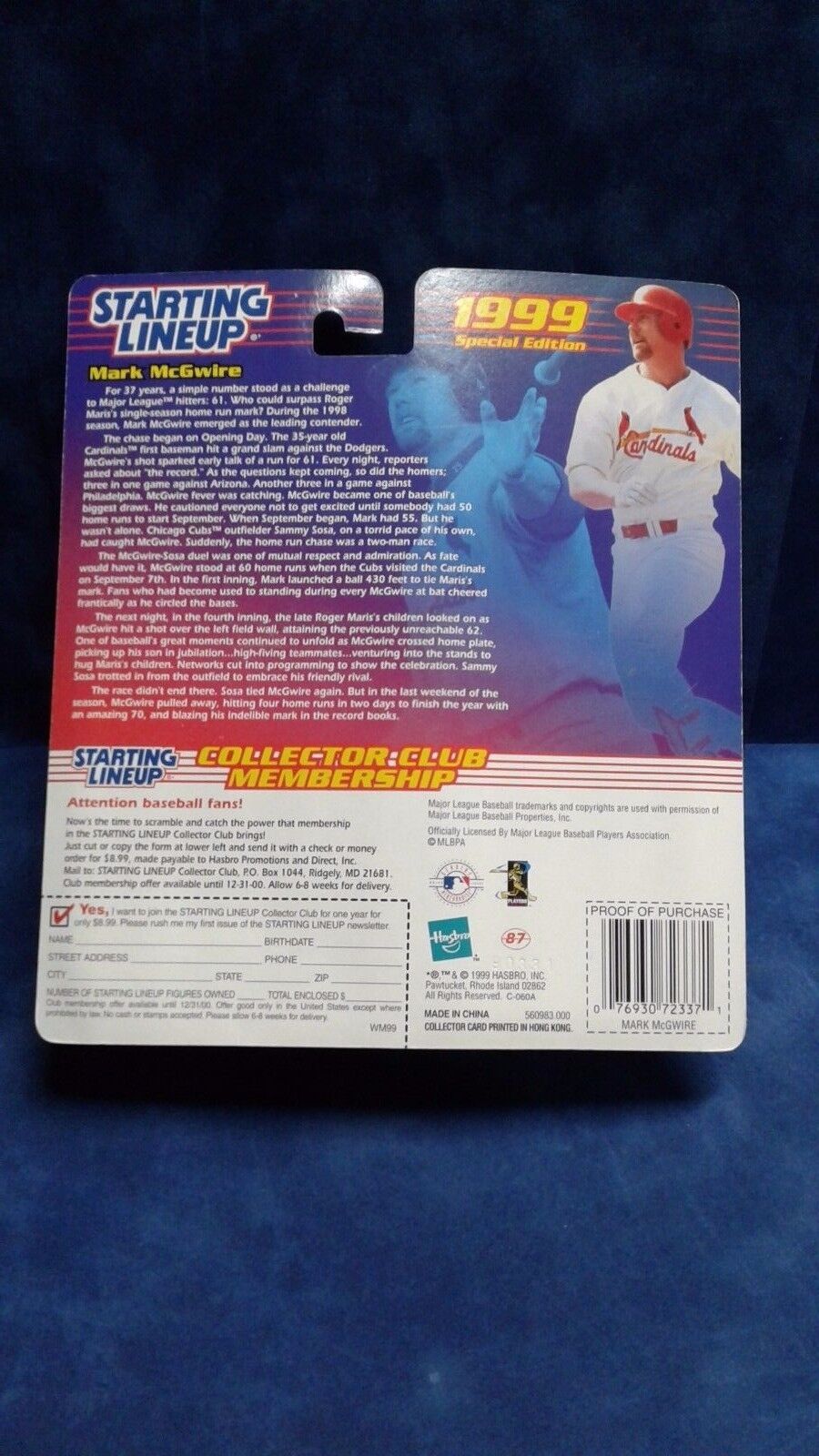1999 Mark McGwire  Hasbro MLB Starting Line Up  Home Run Record Breaker