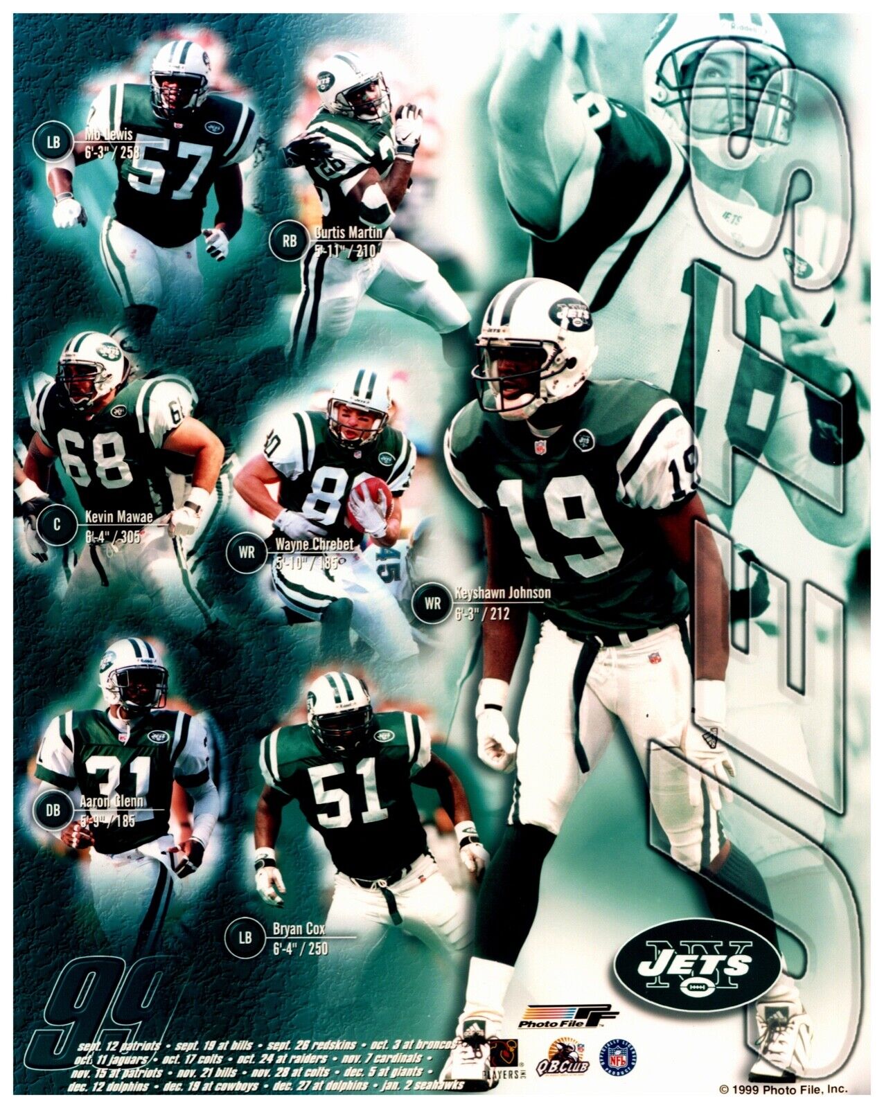 1999 New York Jets Unsigned NFL Hologram 8x10 Photo File Photo Keyshawn Johnson