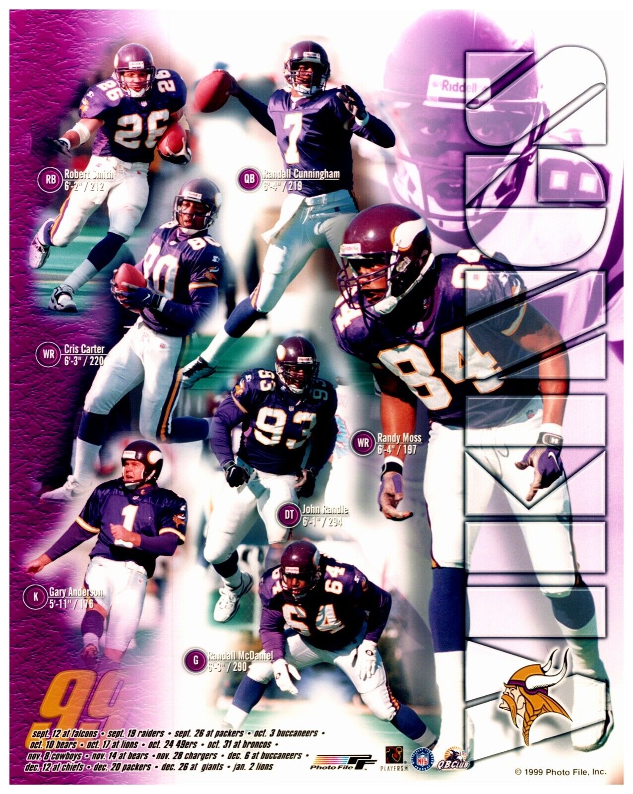 1999 Minnesota Vikings Unsigned Photofile Team Composite Randy Moss 8x10 Photo