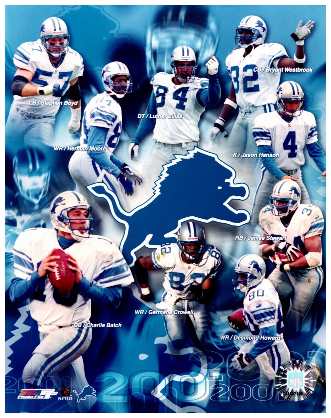 2001 Detroit Lions Team Composite Unsigned Photo File 8x10 Hologram Photo