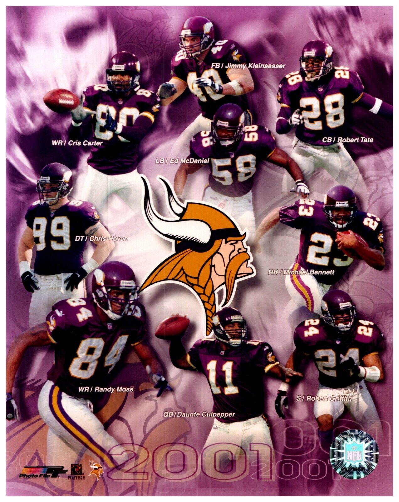 2001 Minnesota Vikings Unsigned Photofile Team Composite Randy Moss 8x10 Photo