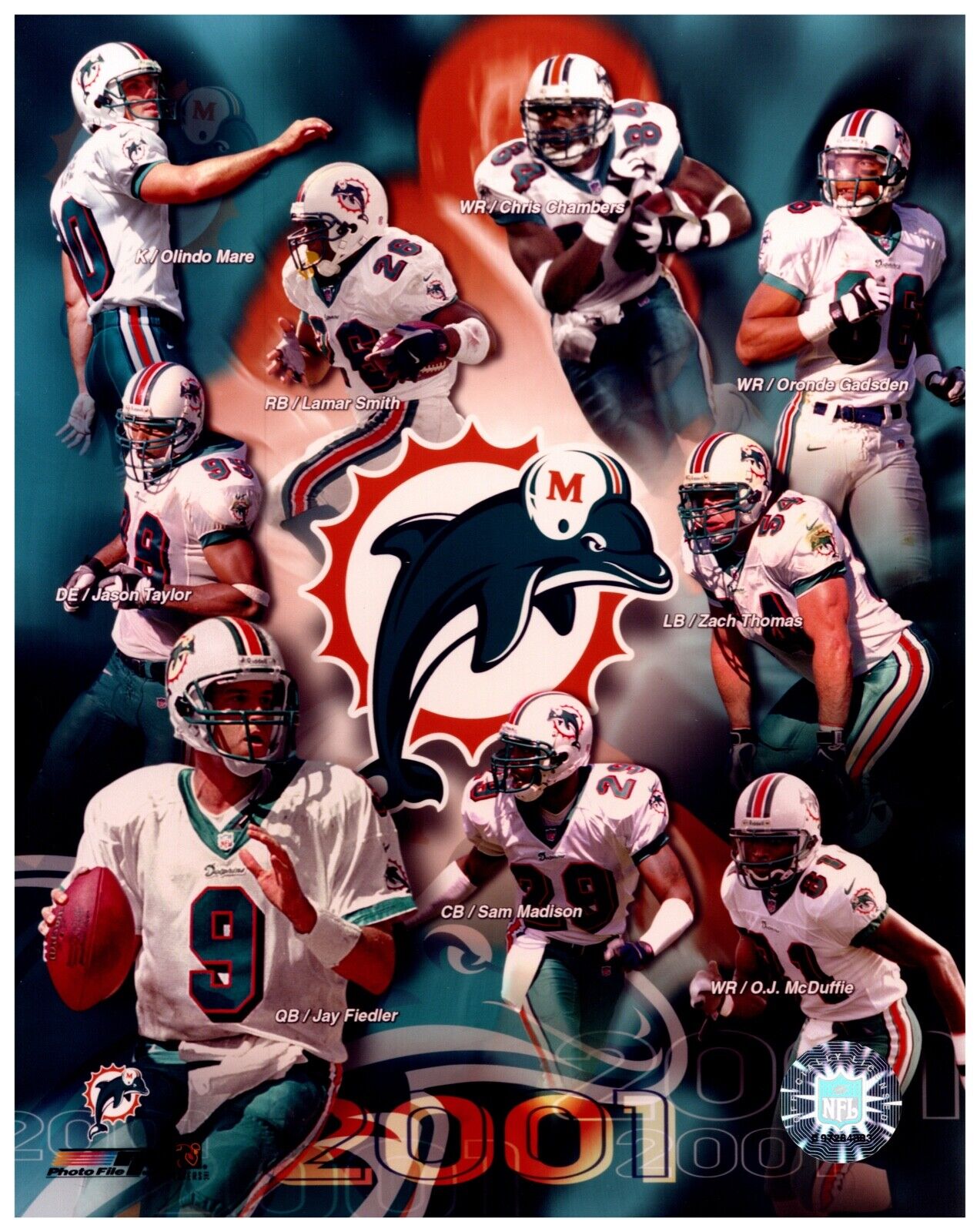 2001 Miami Dolphins Unsigned Photofile Team Composite Jay Fielder 8x10 Photo