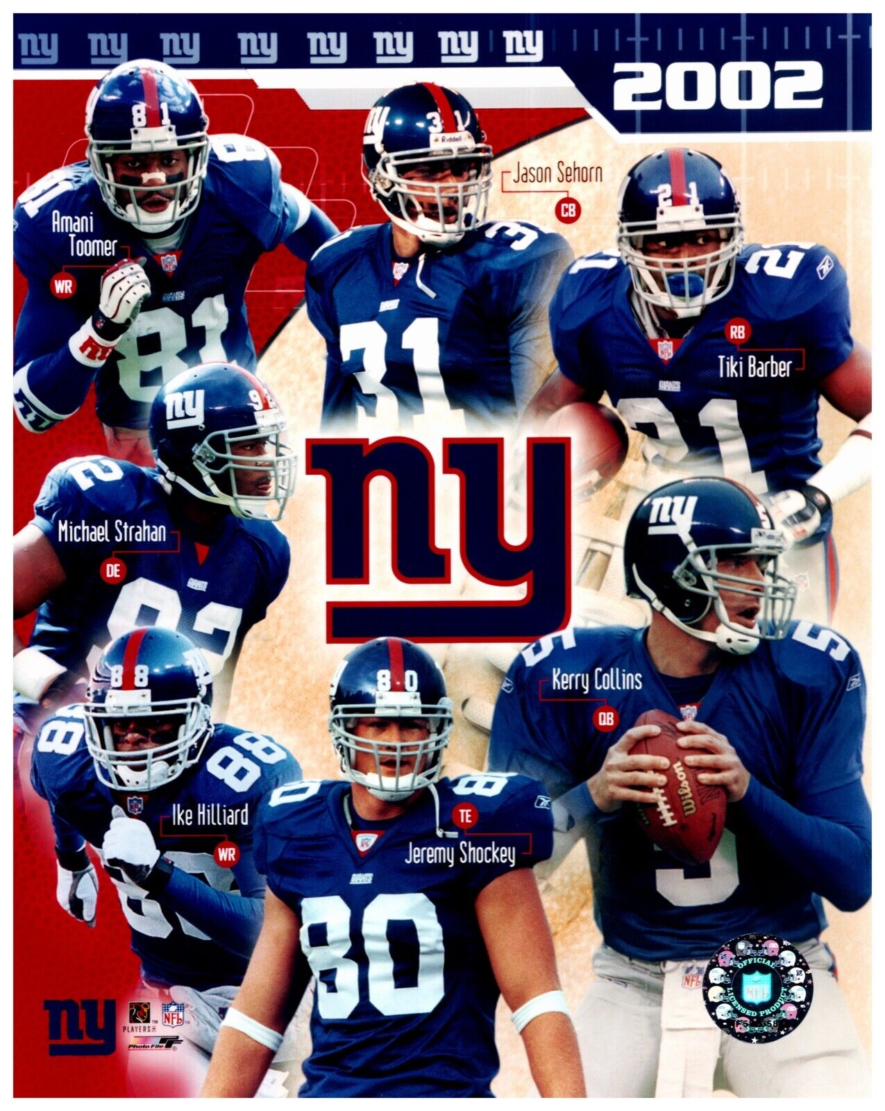 2002 New York Giants Unsigned NFL Hologram 8x10 Photo File Photo Tiki Barber