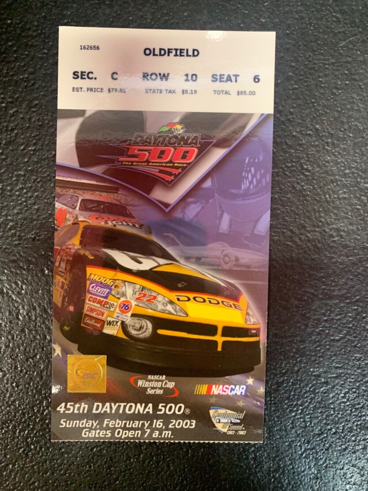 2003 Daytona 500 Ticket Old Field section Winston Cup Series NASCAR
