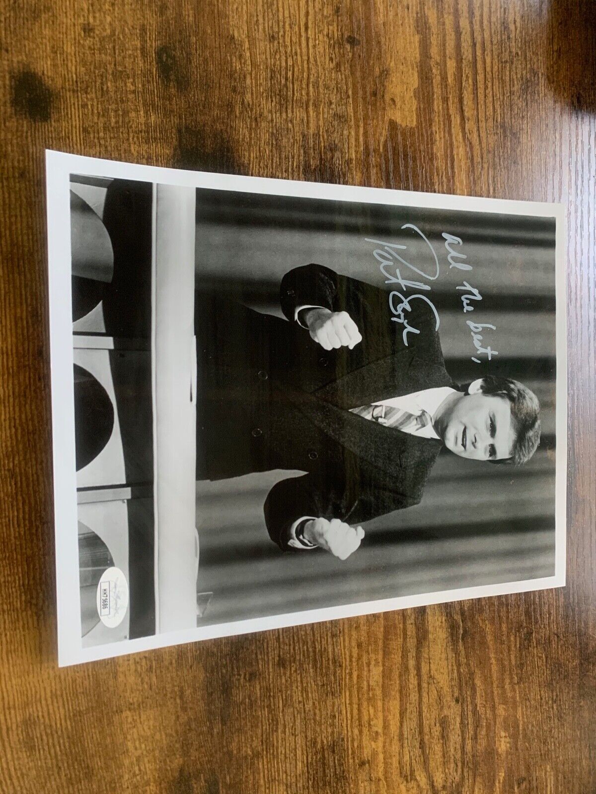 8x10 Vintage B&W Photo Autographed by Pat Sajak from 'Wheel Of Fortune' JSA COA