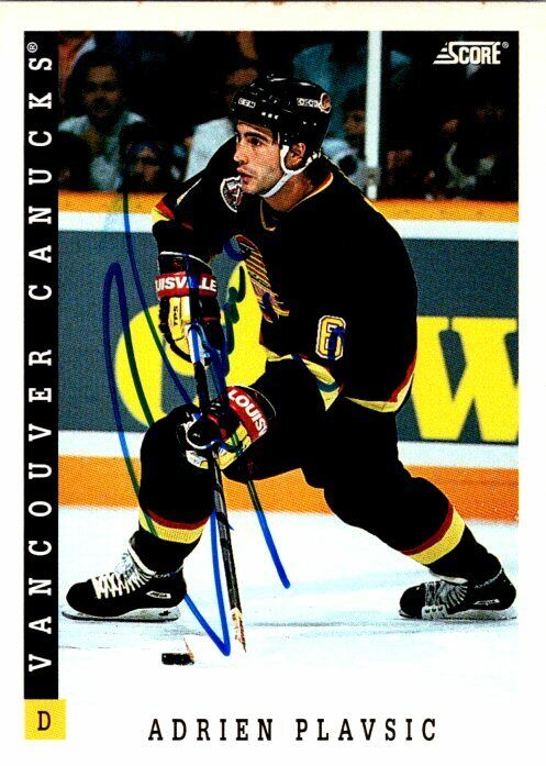 Adrien Plavsic Vancouver Canucks Hand Signed 1993-94 Score Hockey Card 358 NM