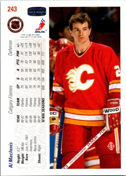 Al MacInnis Calgary Flames Hand Signed 1991-92 UD Hockey Card 243 NM-MT