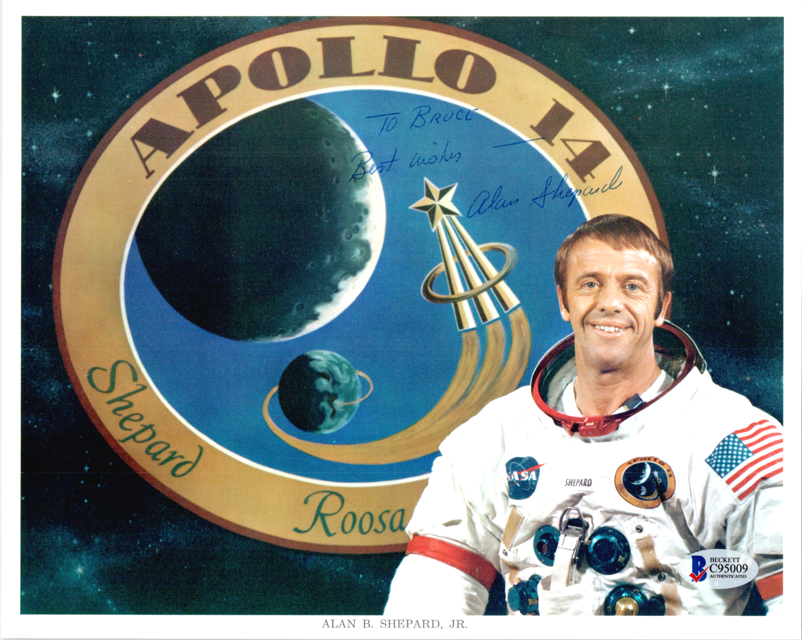 Alan Sheperd Apollo 14 Signed Autographed 8x10 Color Photo Beckect Certificate