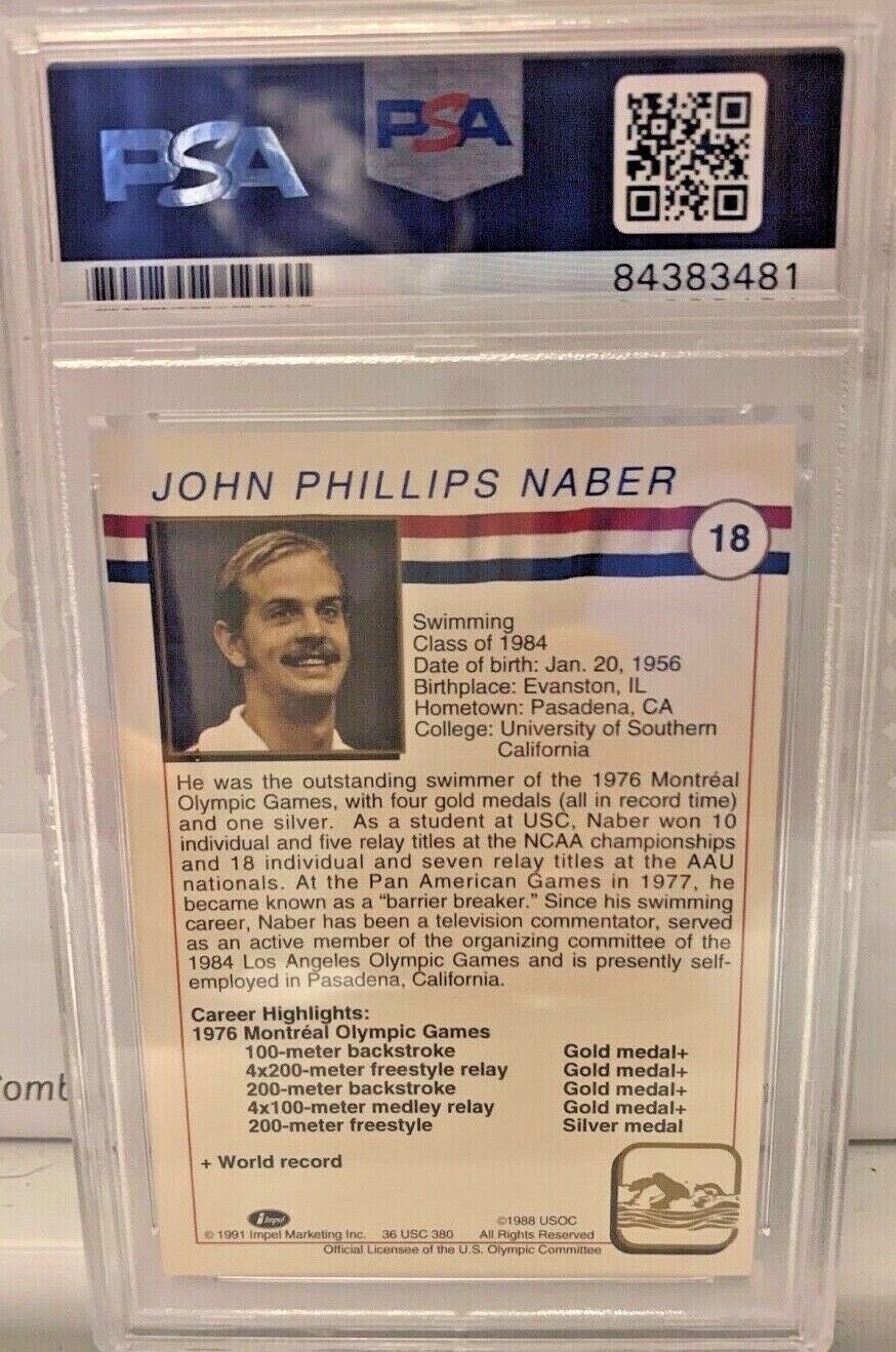 Autographed John Naber Swimming US Olympic cards Hall of Fame Card 18 PSA Slab