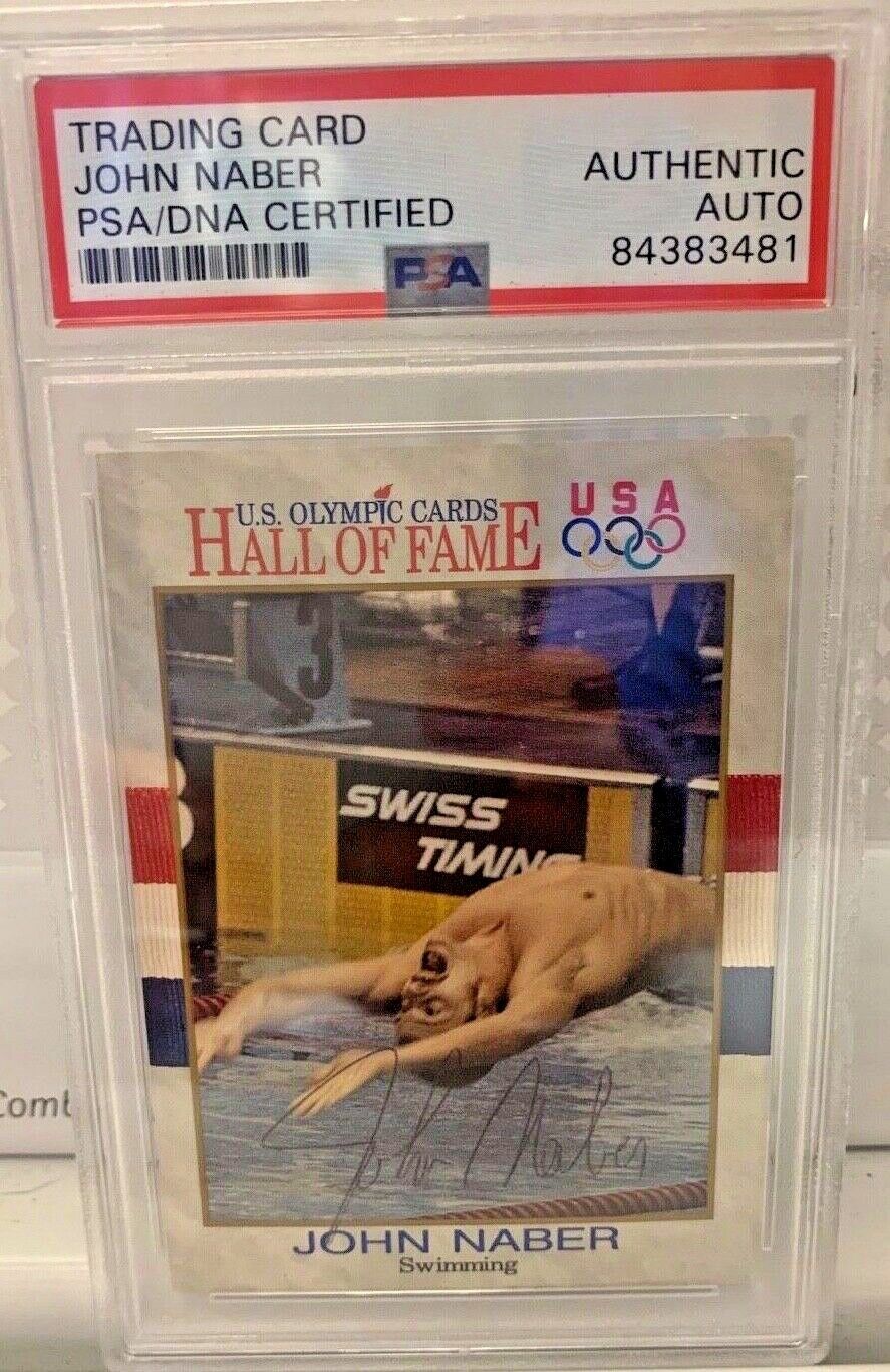 Autographed John Naber Swimming US Olympic cards Hall of Fame Card 18 PSA Slab