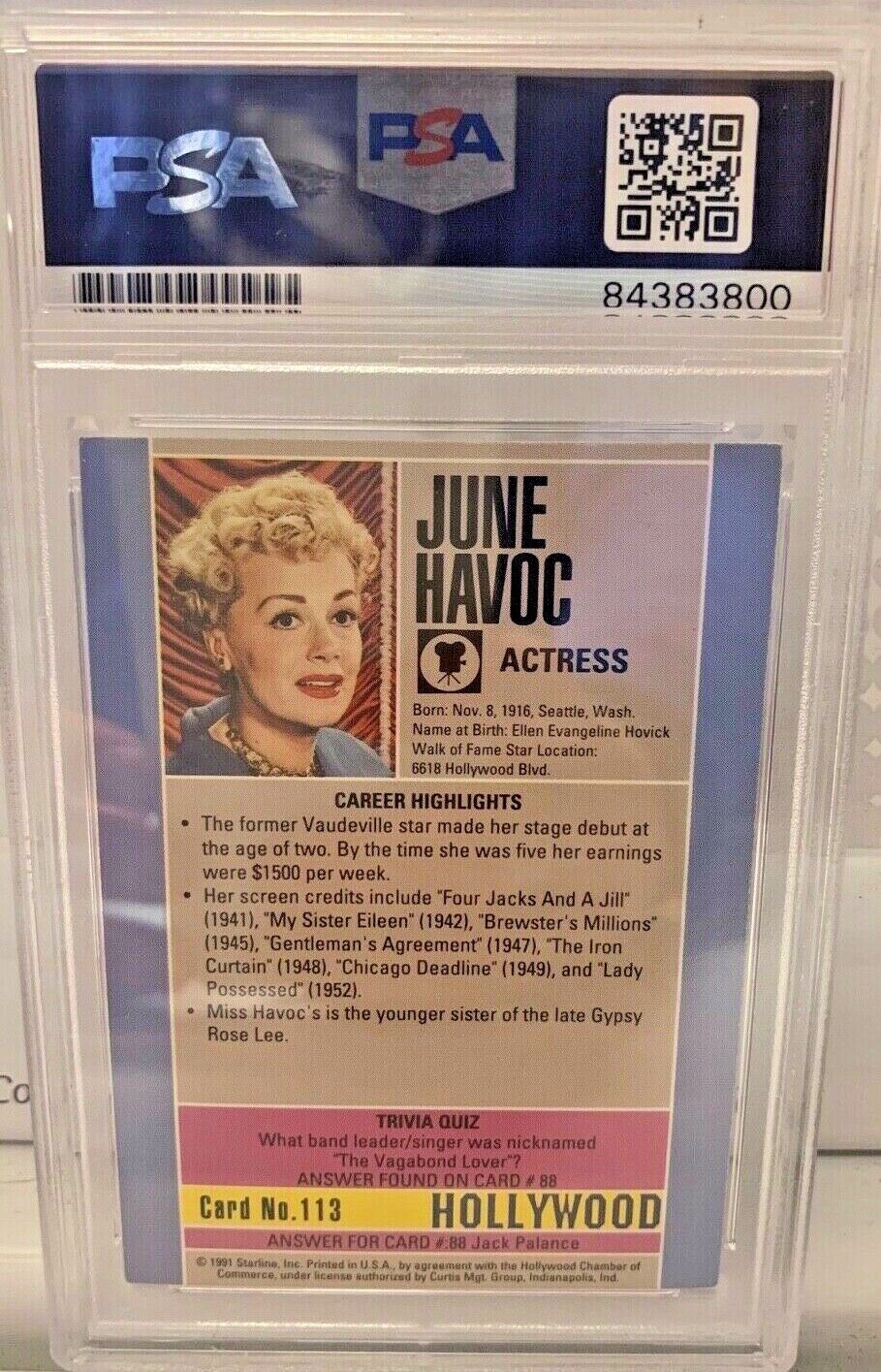 Autographed June Havoc Hollywood 1991 Trading Card 113 PSA Slabbed Certified