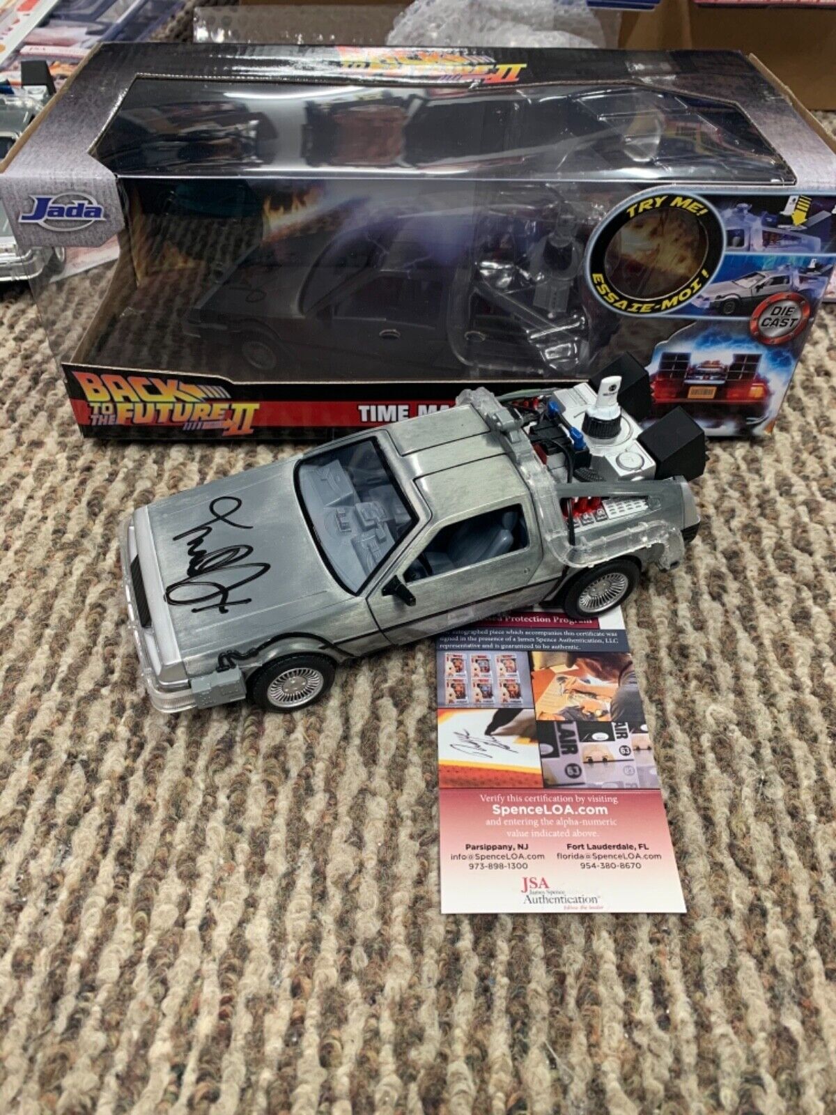 Back To the Future 1/24 Diecast sign Michael J Fox Marty McFly JSA Time Machine