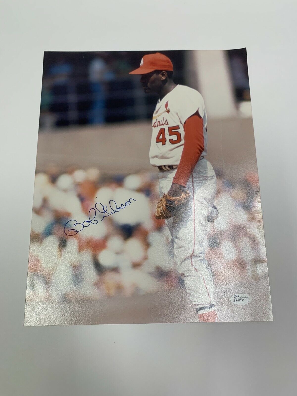 Autographed/Signed Bob Gibson St. Louis White Baseball Jersey JSA COA