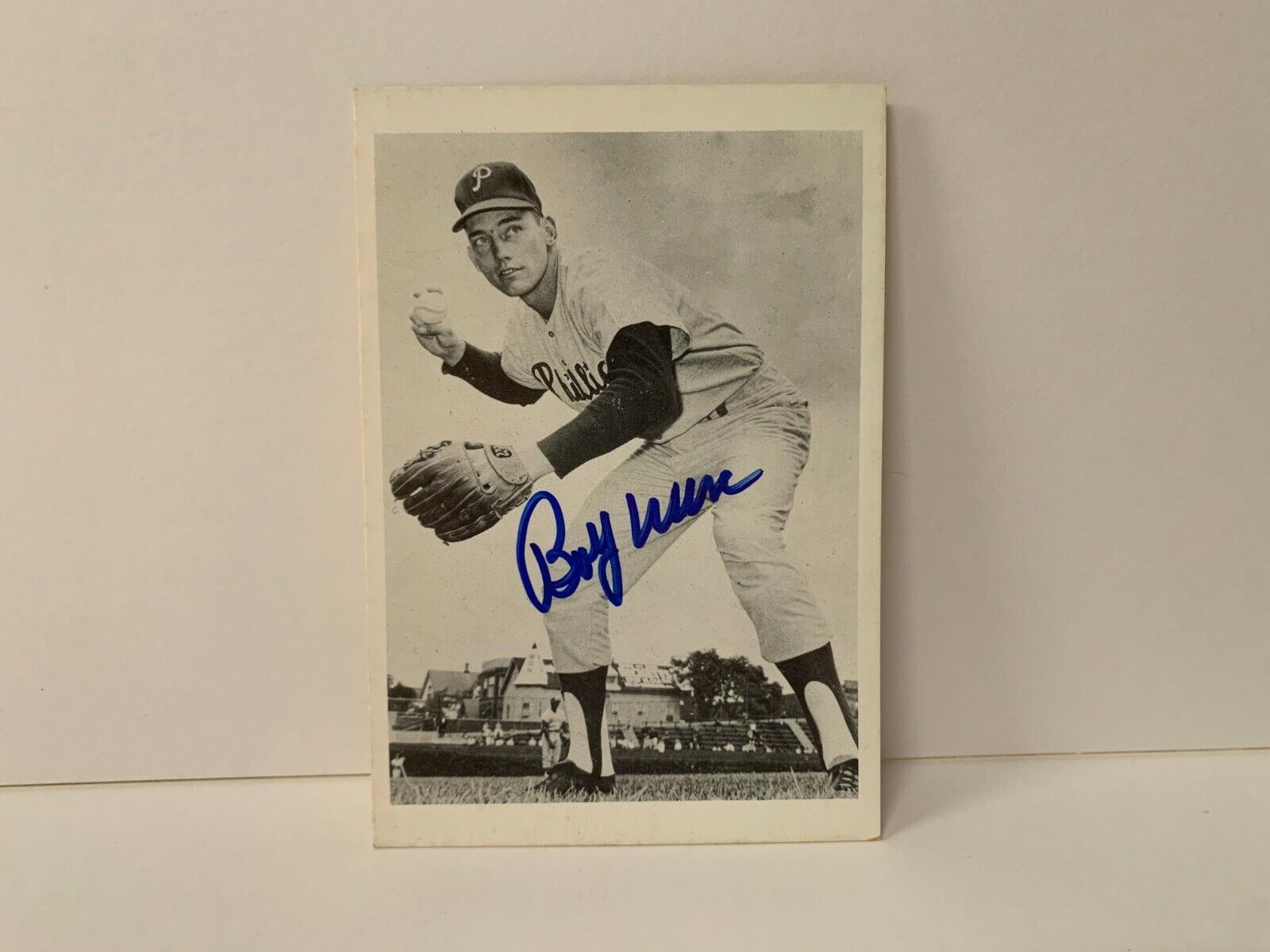Bobby Wine Philadelphia Phillies Hall of Famer Signed Team Issued 3x4 B&W Photo