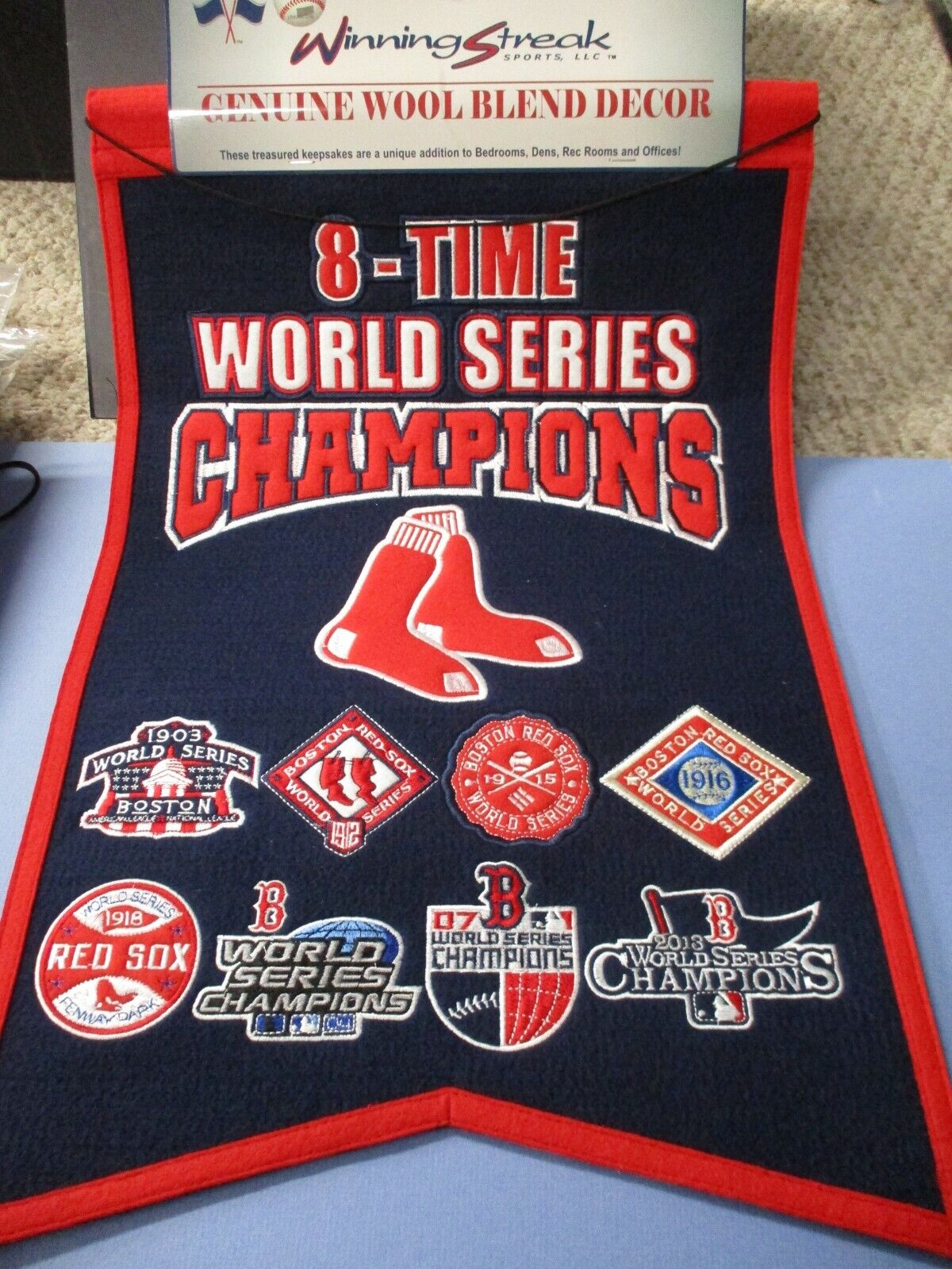 Boston Red Sox Embroidered Banner 14x22 8 time Champions - All