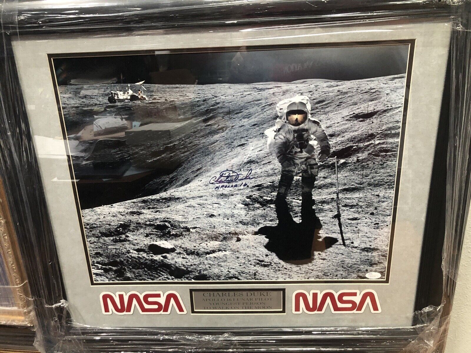 Charles Dukes Apollo 16 autographed framed 16x20 photo JSA Authentication
