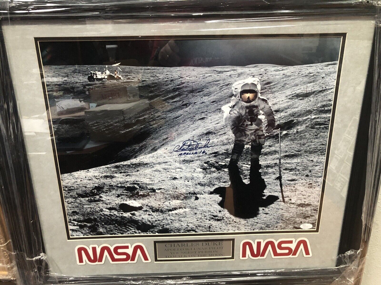 Charles Dukes Apollo 16 autographed framed 16x20 photo JSA Authentication