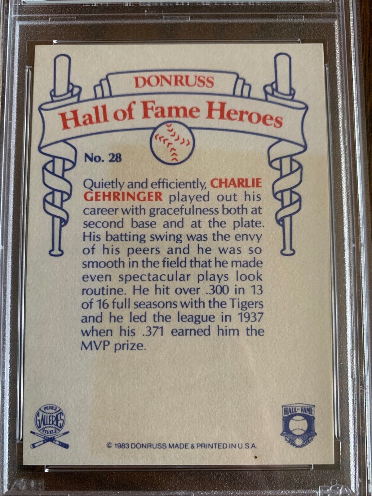 Charlie Gehringer Autographed 1983 Donruss HOF Card 28 PSA Slabbed Certified