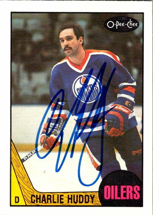 Charlie Huddy Edmonton Oilers Hand Signed 1987-88 OPC Hockey Card 207 NM-MT