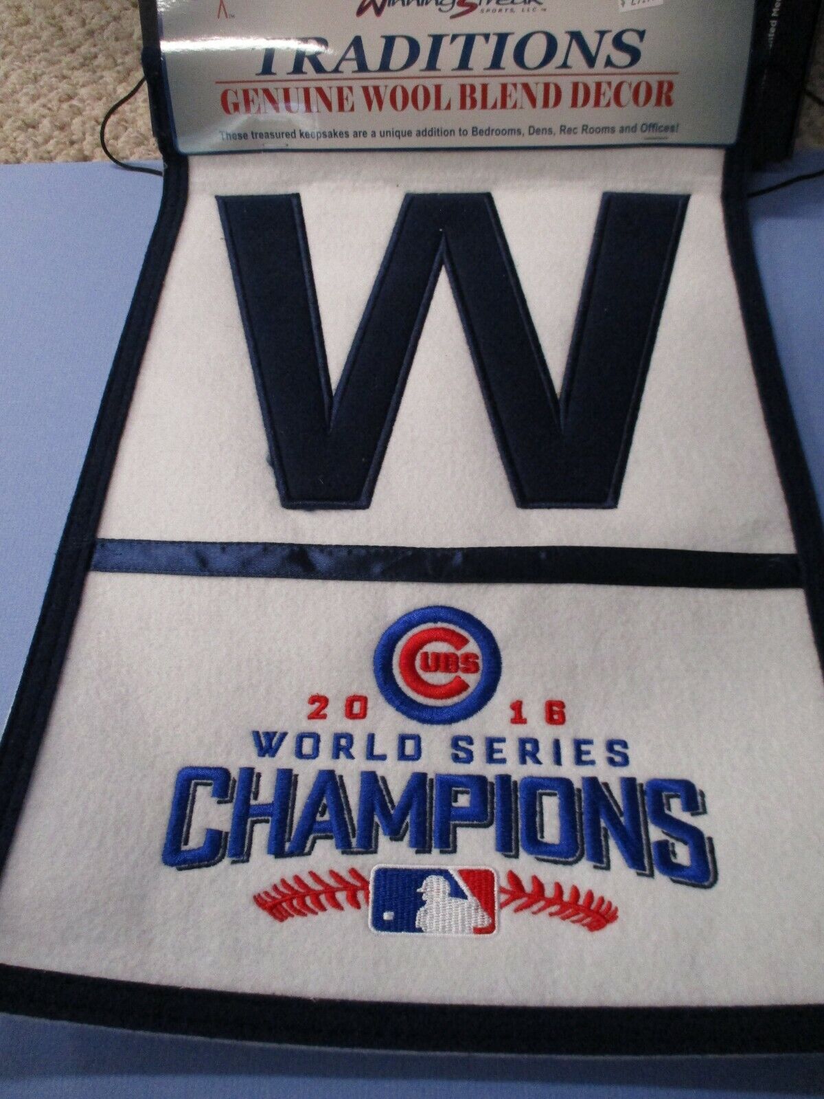 Chicago Cubs W Win  Winning Streak Embroidered  Stadium Banner 18x11