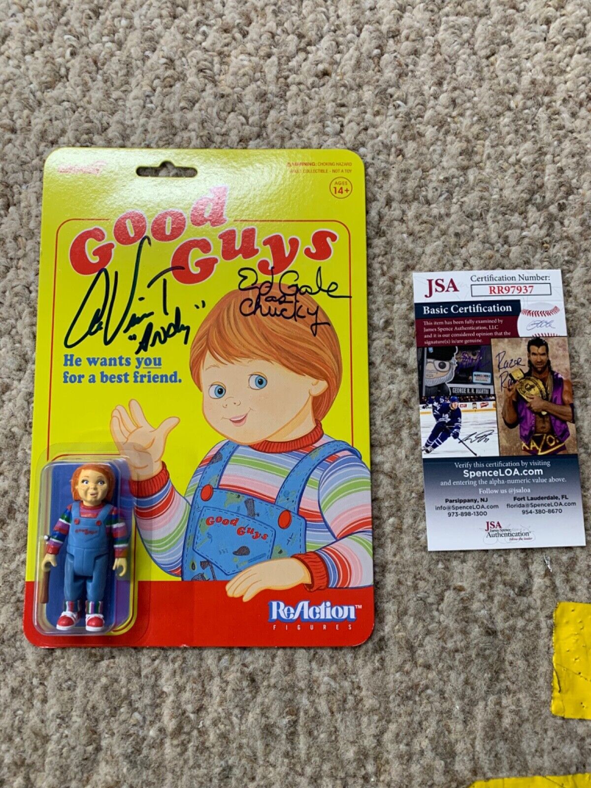 Child’s Play Good Guy Action Figure Signed by Alex Vincent & Ed Gale JSA Chucky