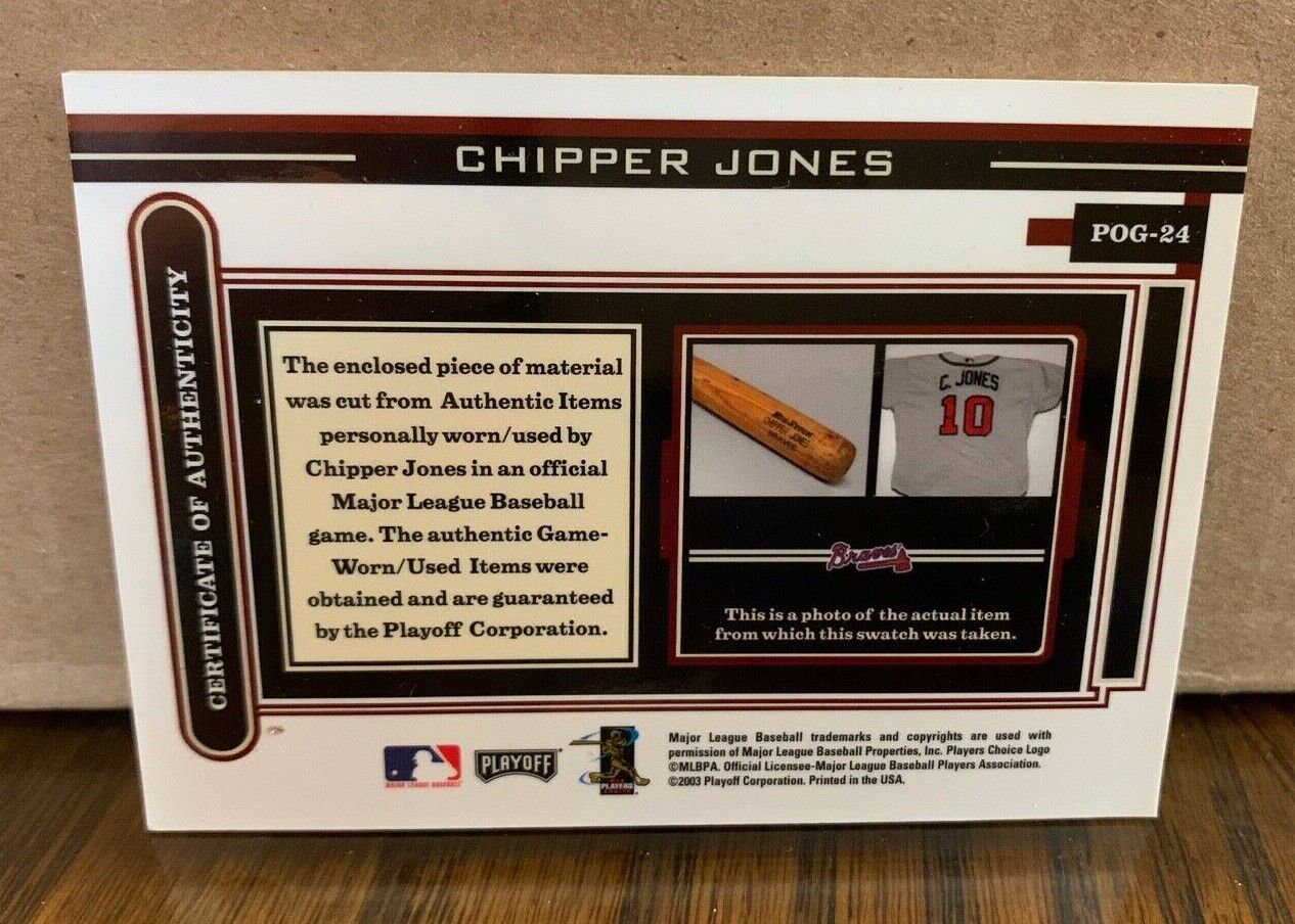 Chipper Jones Braves 2003 Playoff Piece of the Game Jersey Card POG-24 MLB