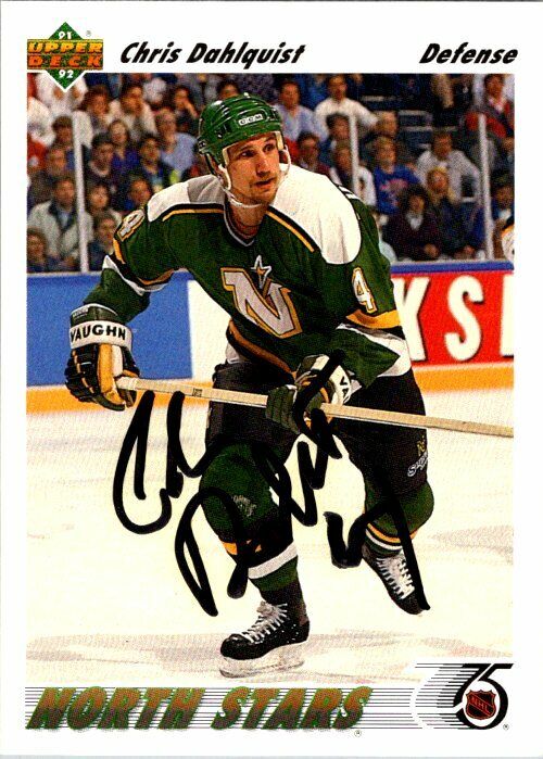 Chris Dahlquist North Stars Hand Signed 1991-92 UD Hockey Card 307 NM-MT