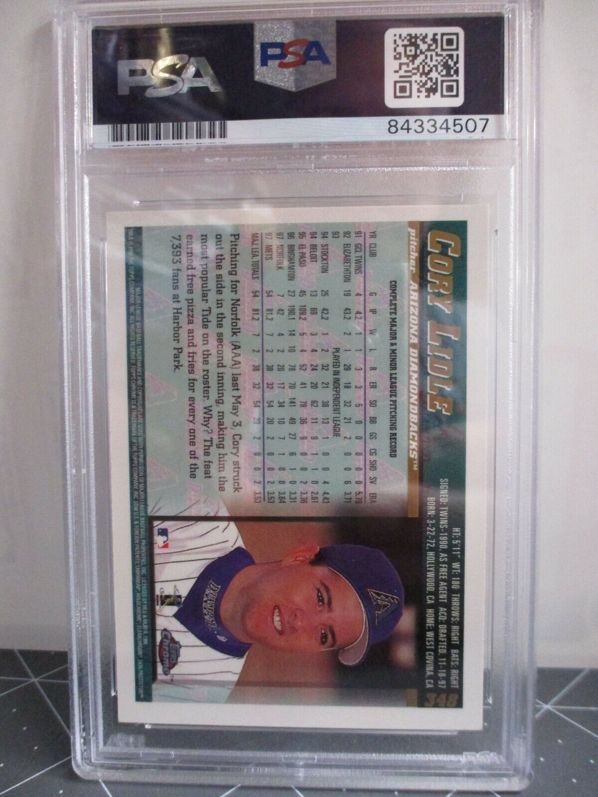 Cory Lidle RARE  Autographed 1998 Topps Chrome ROOKIE card PSA SLAB 84334588