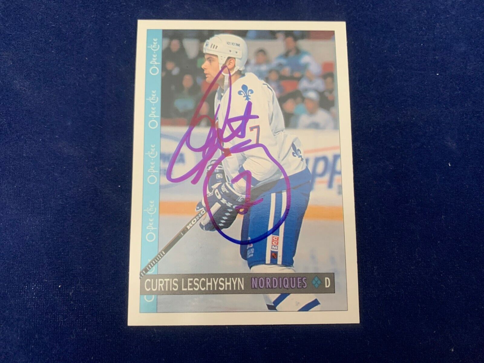 Curtis Leschyshyn Nordiques Hand Signed 1992 O-PEE-CHEE Hockey Card 306 NM