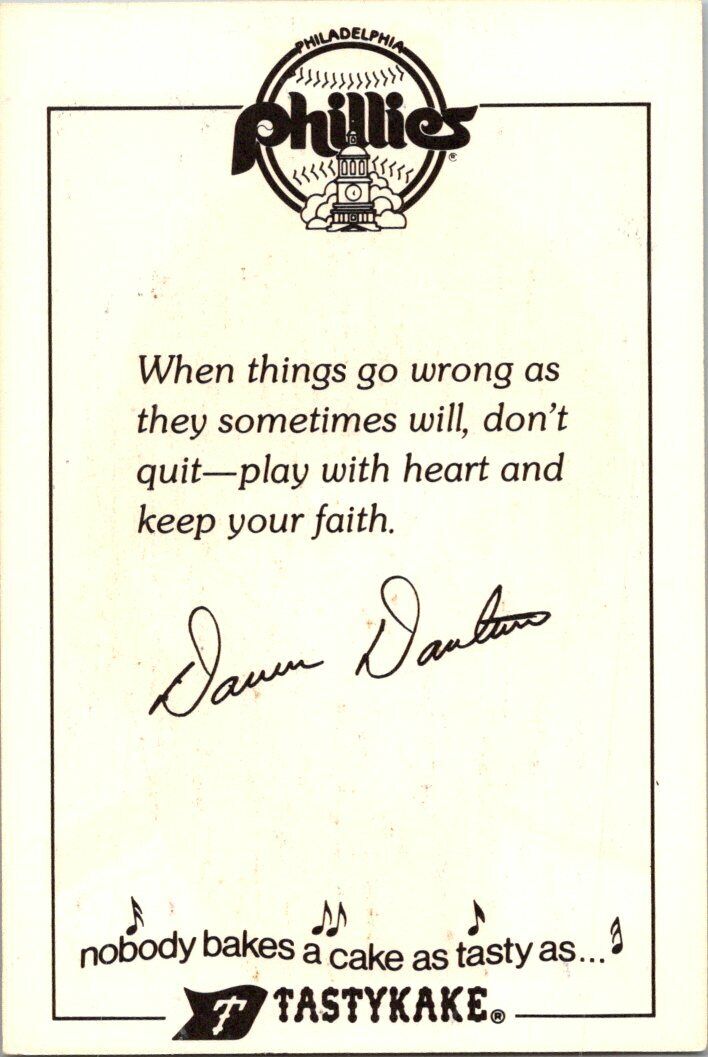 Darren Daulton 1984 Autographed Tastykake 3x5 Postcard Signed in Blue Sharpie