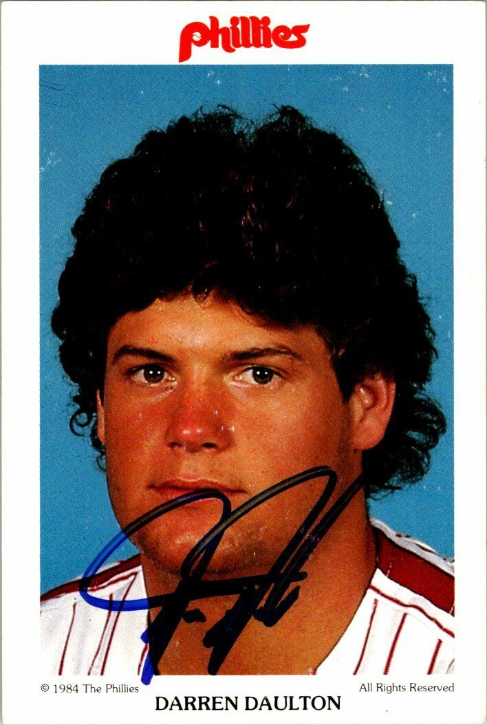 Darren Daulton 1984 Autographed Tastykake 3x5 Postcard Signed in Blue Sharpie