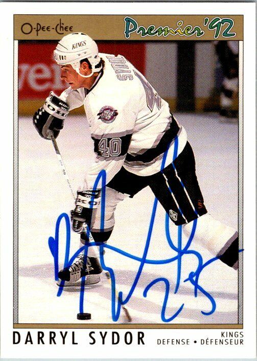Darryl Sydor Los Angeles Hand Signed 1991-92 OPC Hockey Card 90 NM Premier 92