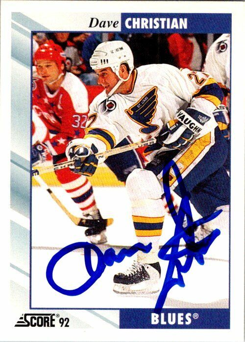 Dave Christian St. Louis Blues Hand Signed 1992 Score Hockey Card 198 NM