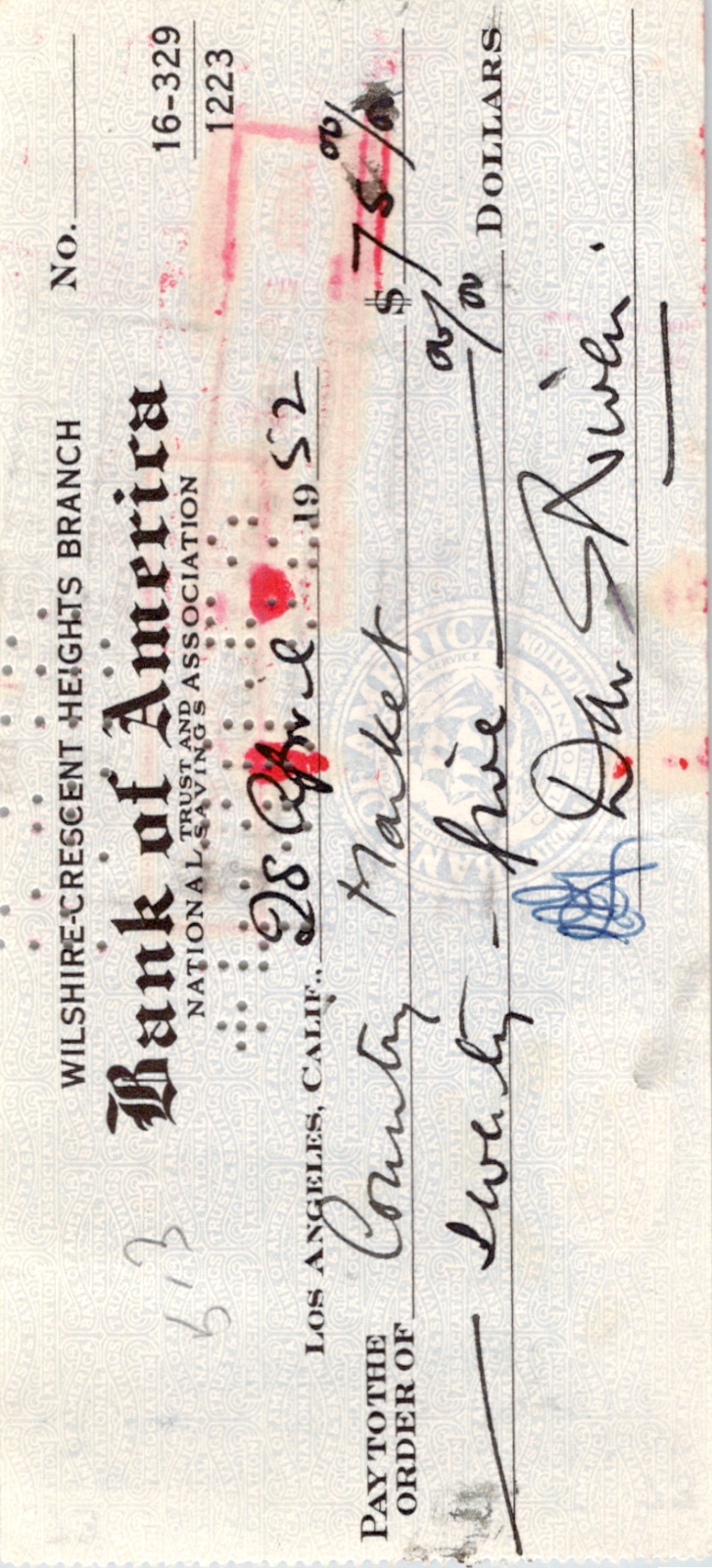 David Niven 1952 Personal Signed Check with JSA Authentification