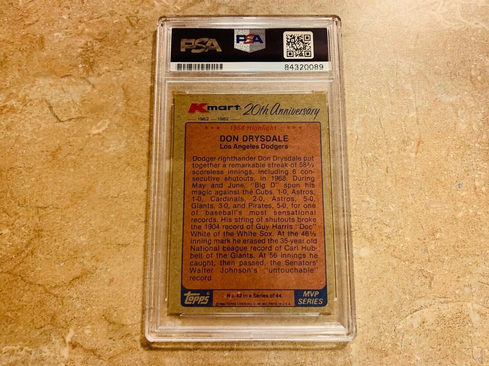 Don Drysdale Dodgers Autographed 1982 Topps Kmart Card PSA Slabbed Certified