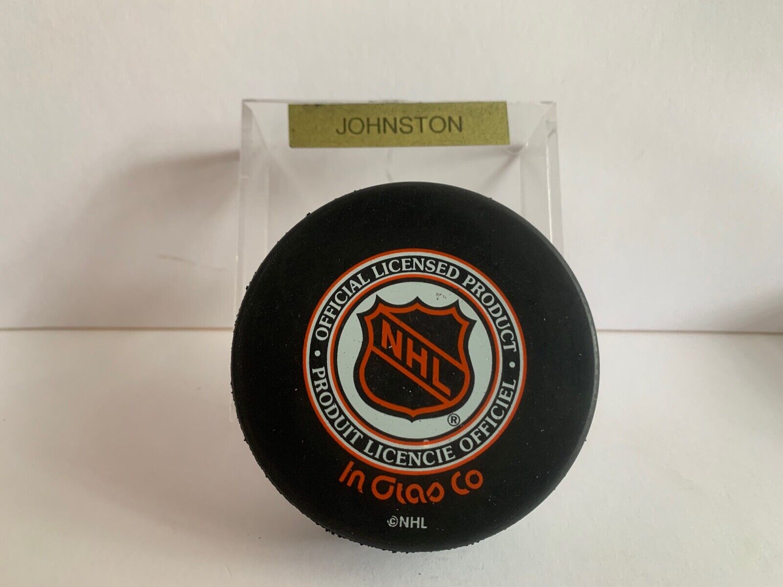 Ed Johnston Autographed Official NHL Hockey Puck with Pittsburgh Penguins Logo