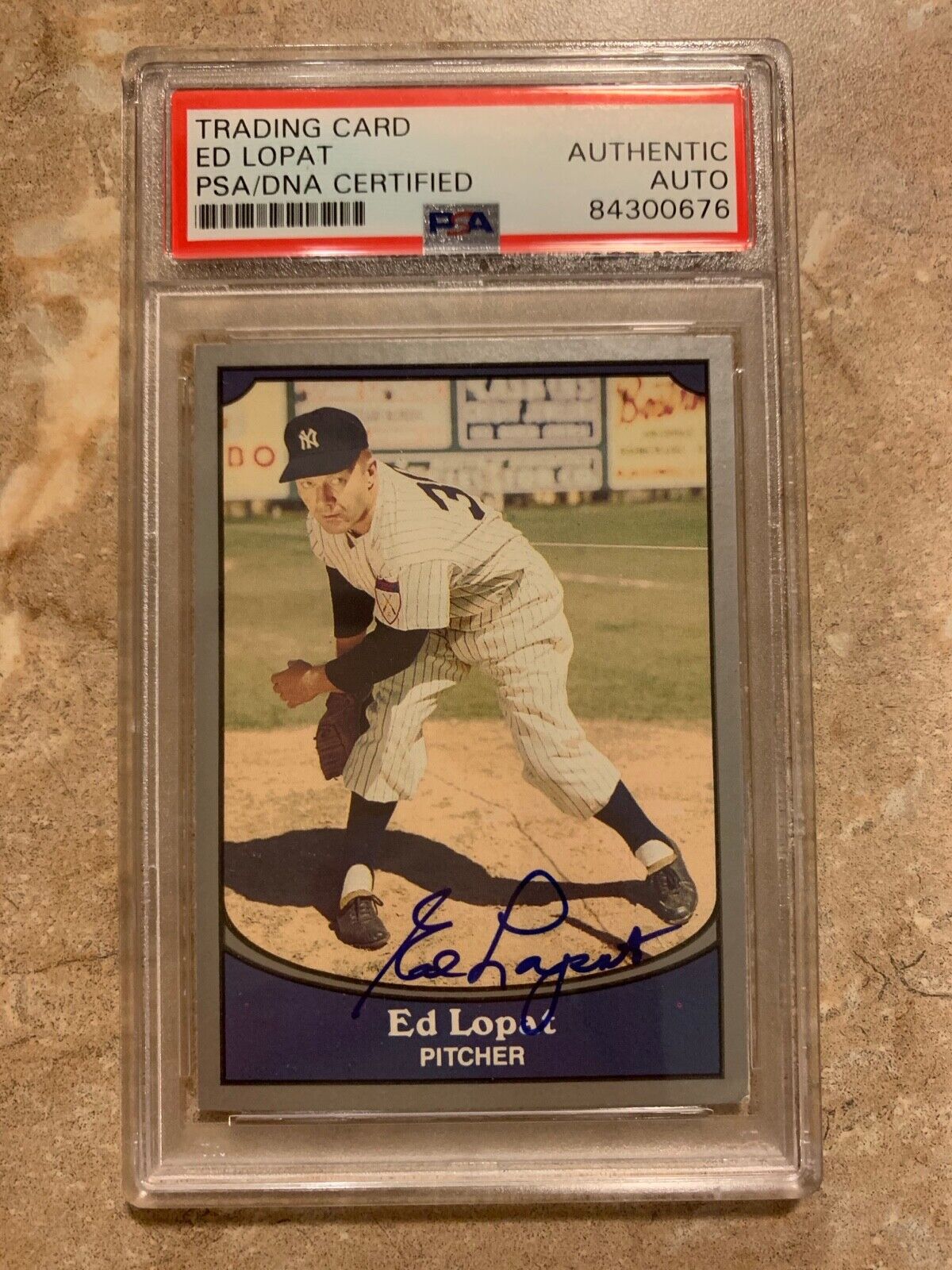 Ed Lopat New York Yankees Autographed 1990 Pacific Cards PSA Certified Slabbed