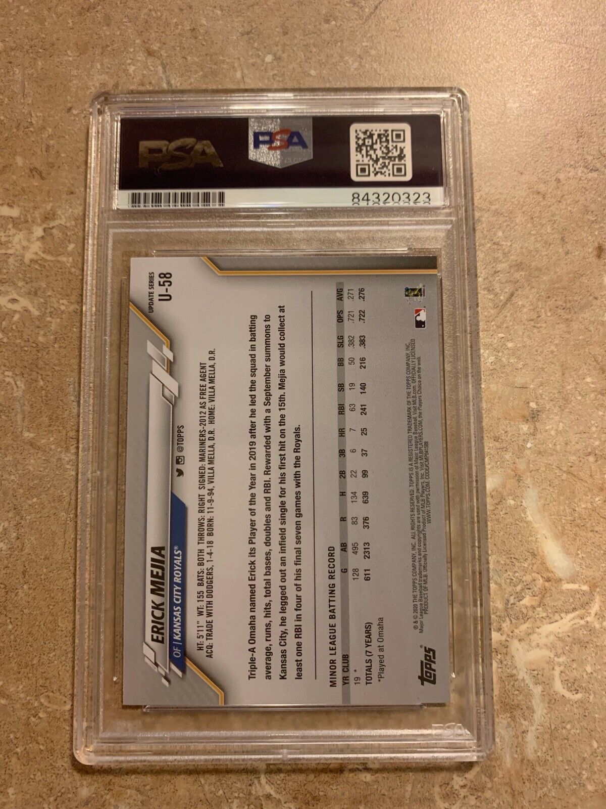 Erick Mejia Autographed 2020 Topps Baseball Card U-58 PSA Slabbed  Royals D