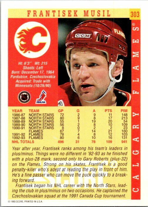 Frantisek Musil Calgary Flames Hand Signed 1993-94Score Hockey Card 303 NM