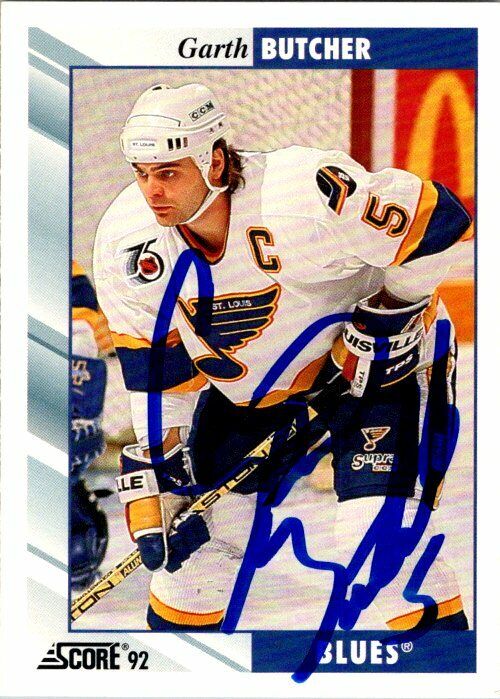 Garth Butcher St. Louis Blues Hand Signed 1992 Score Hockey Card 65 NM