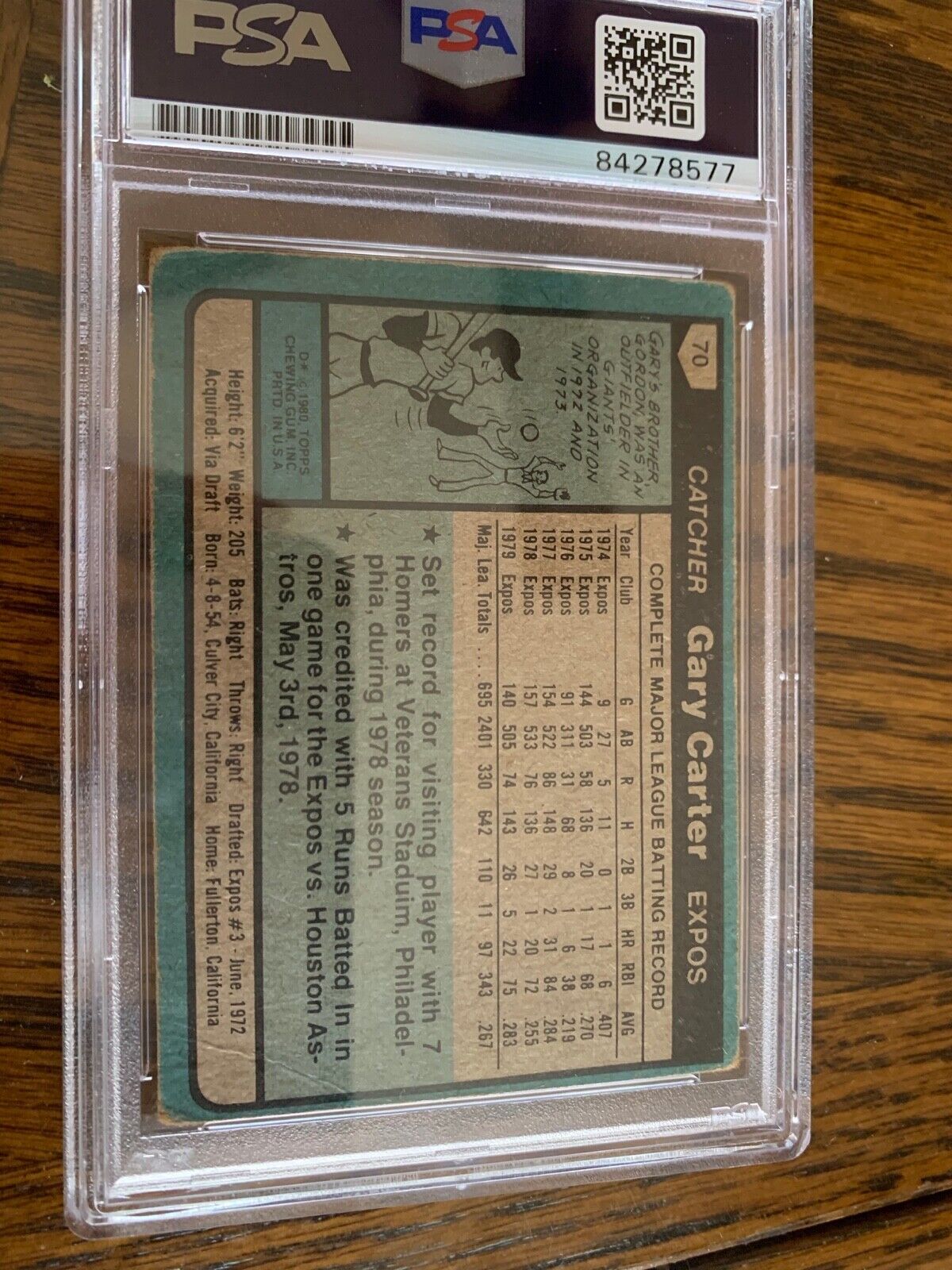 Gary Carter Autographed Signed 1980 Topps Card 70 PSA Slabbed Certified MLB