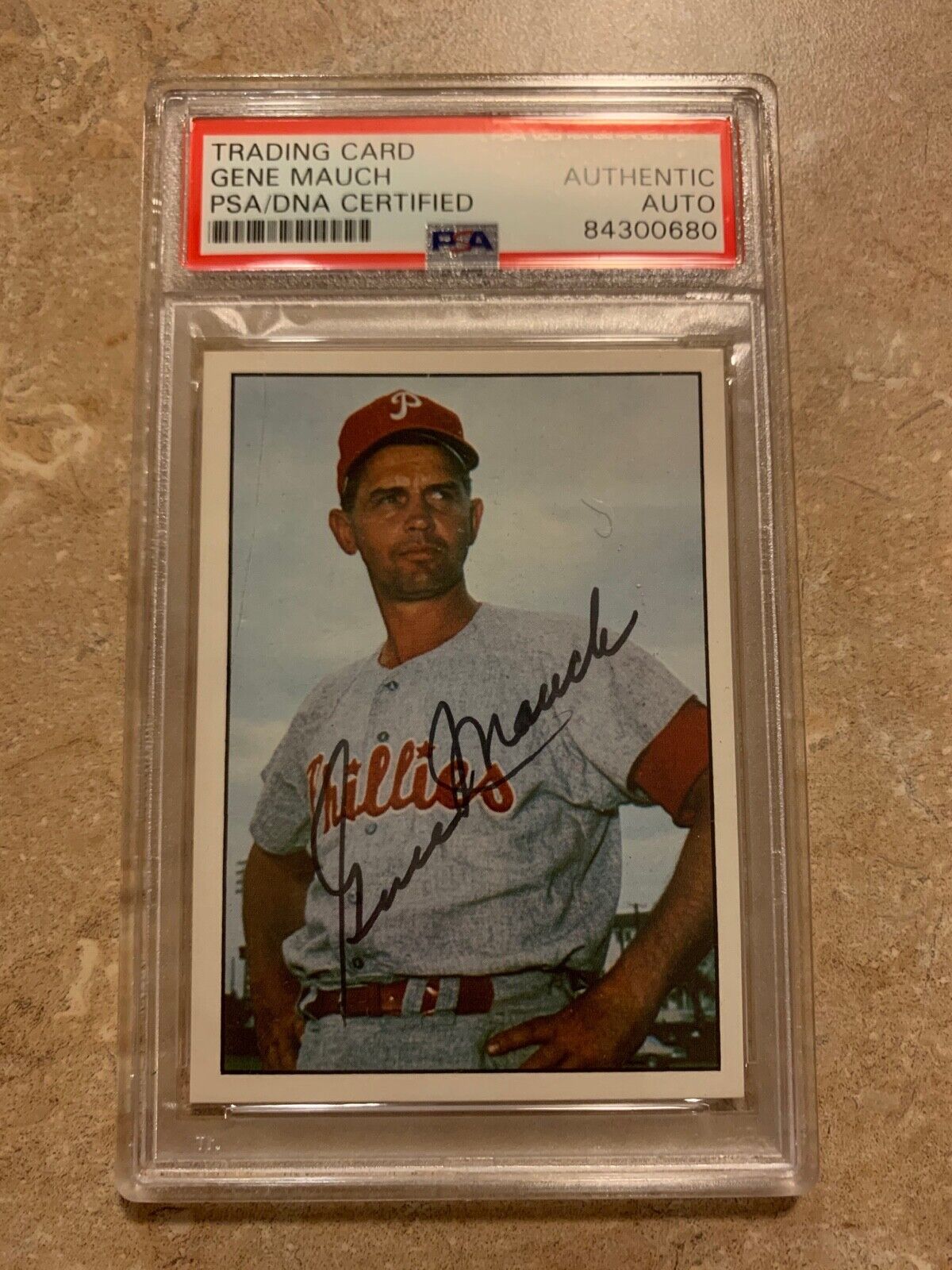 Gene Mauch Phillies Autographed 1981 TCMA Baseball Card PSA Certified Slabbed